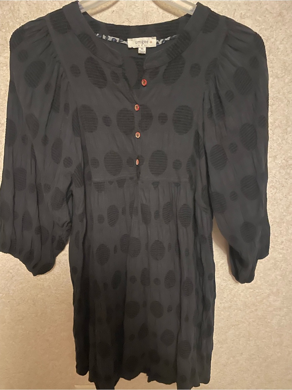 Umgee Black Polka Dot Midi Dress